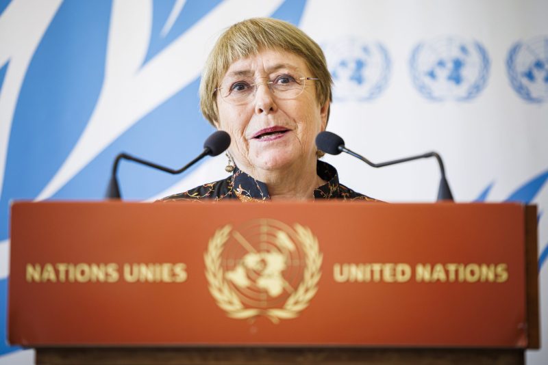 Expresidenta de Chile Michelle Bachelet hablando en una de las sesiones del Consejo de Derechos Humanos. EFE/ Valentin Flauraud